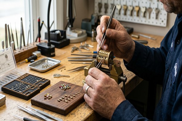 Locksmith rekeying door cylinder at Fremont residence
